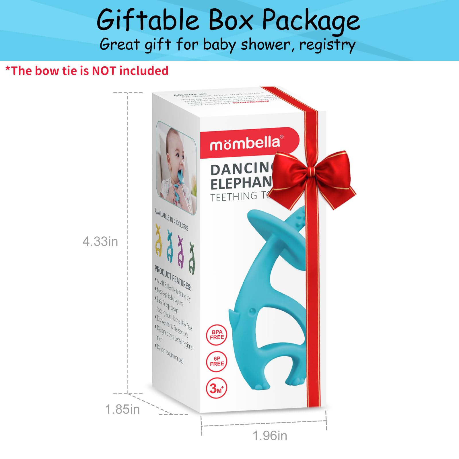 Mombella Elephant Teether packaging gift-ready for baby showers