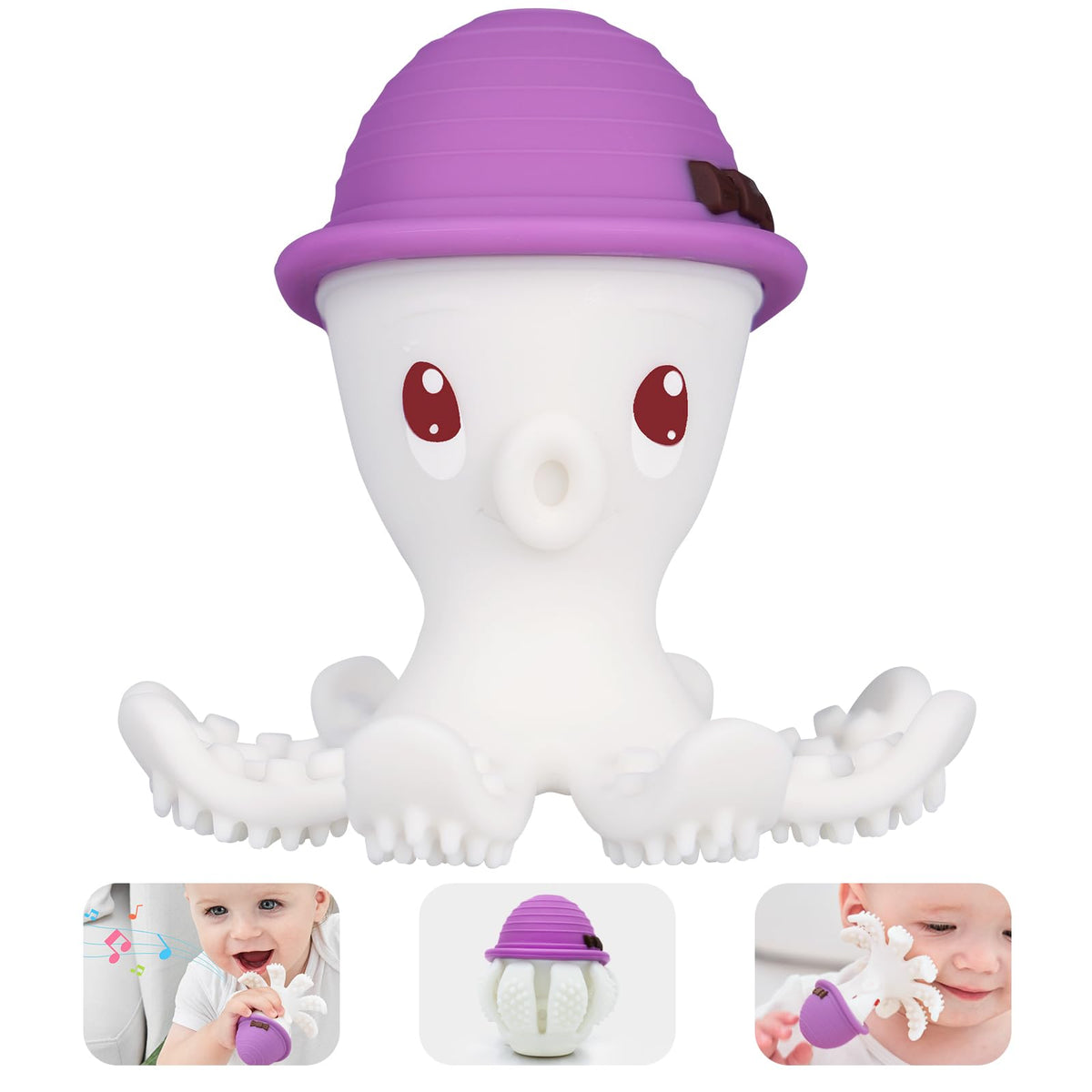 Mombella Octopus teether textured tentacles soothe teething gums.