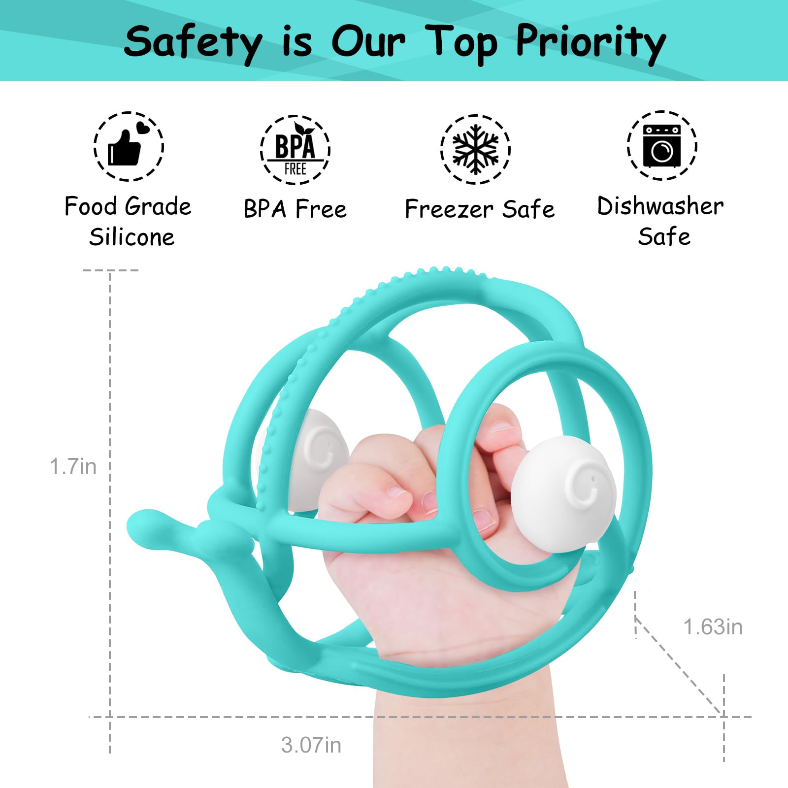 Mombella dishwasher-safe teether easy cleaning between uses.