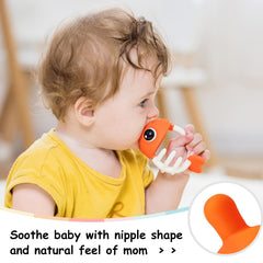 Mombella clownfish teether hand-grip hollow center for tiny hands.