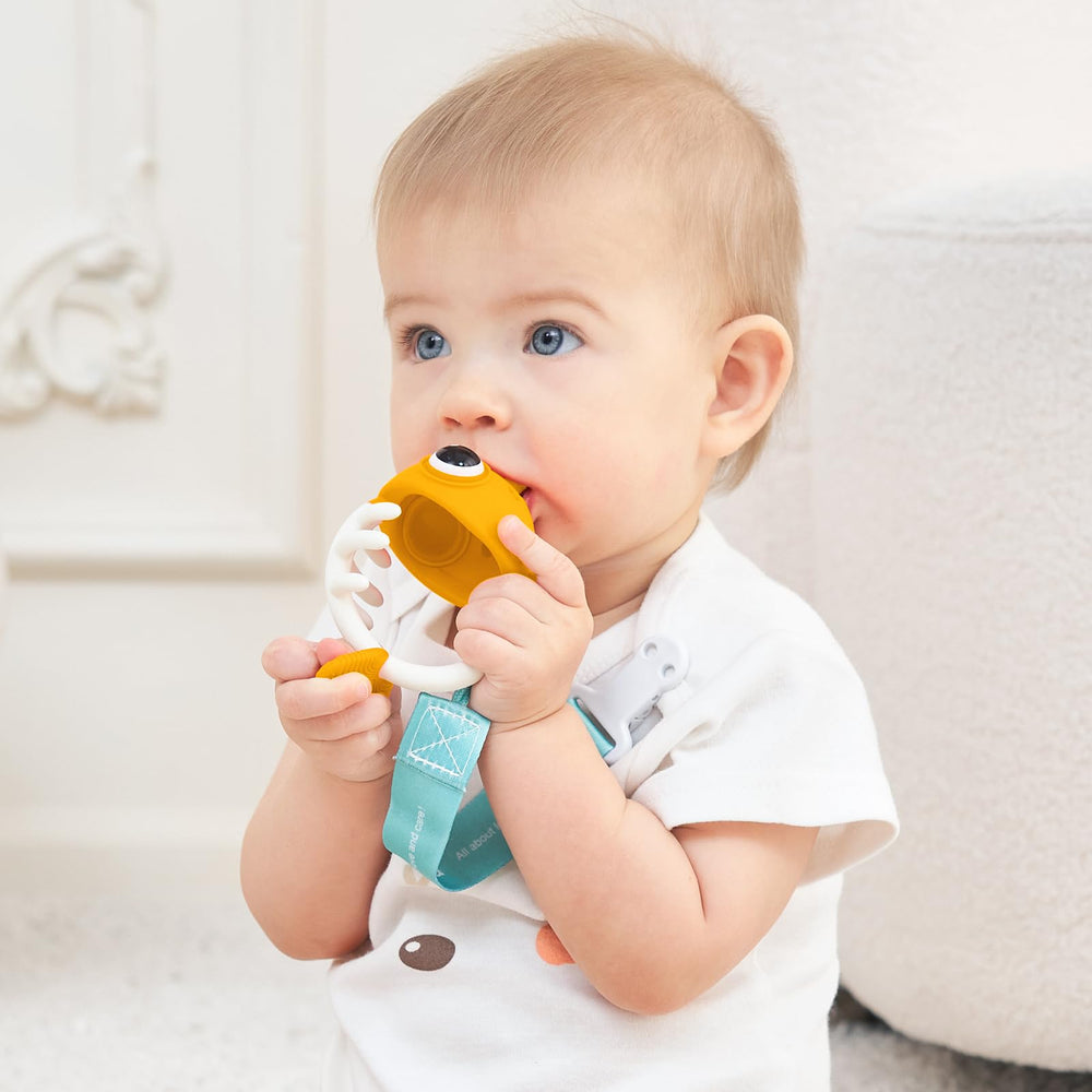Mombella teether on-the-go pacifier clip ready for outings
