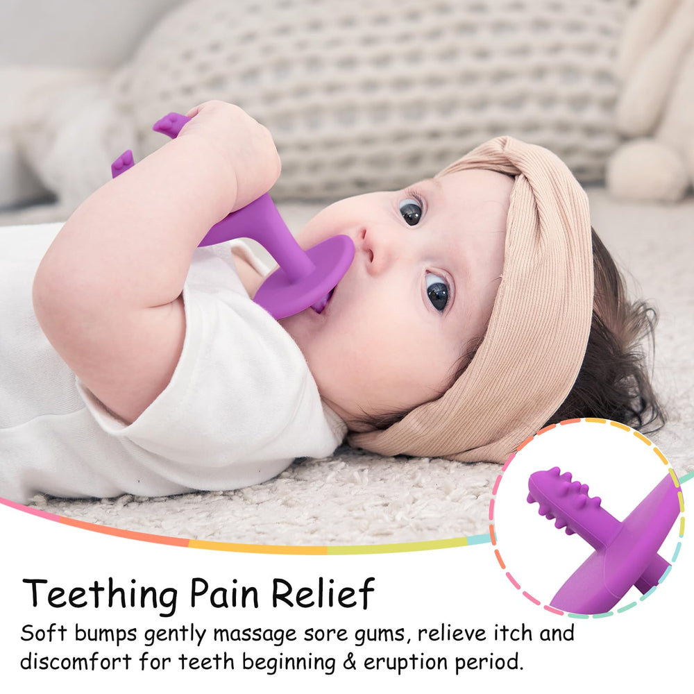 Mombella teether texture-massage surface for gum massage.