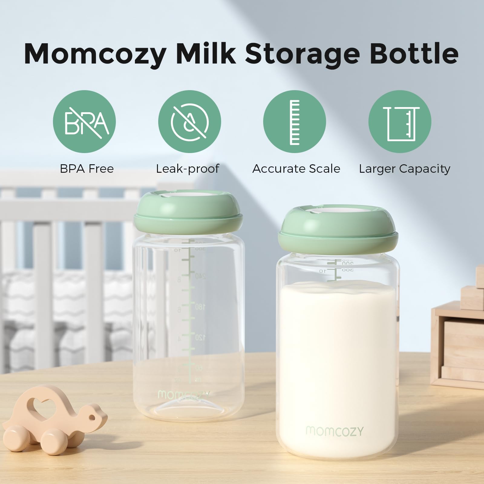 Momcozy 11oz capacity bottle ready for milk expression and storage
