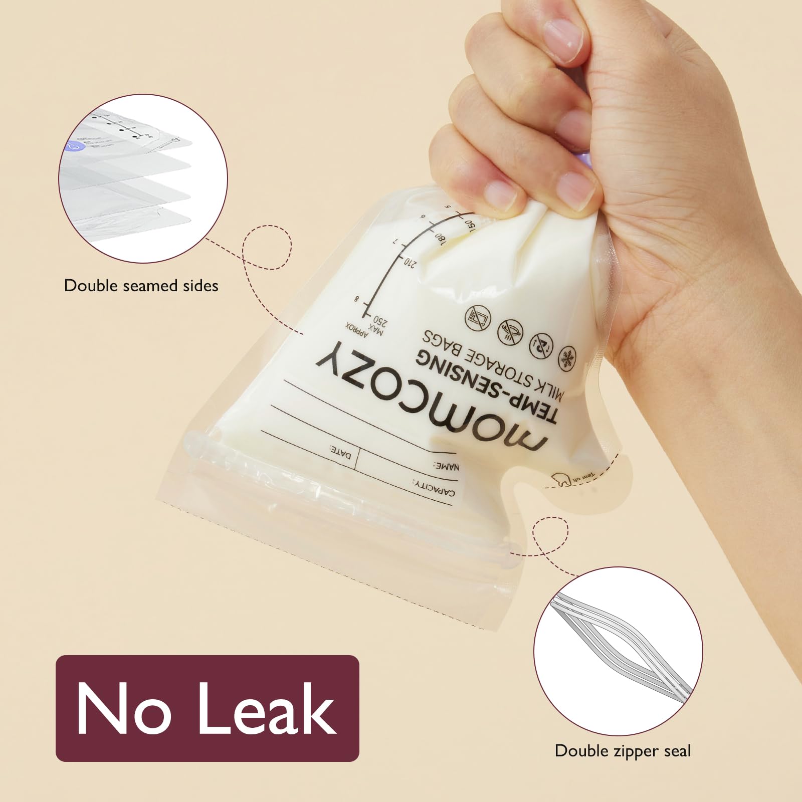 Momcozy 8oz bag with measurement markings for tracking volume