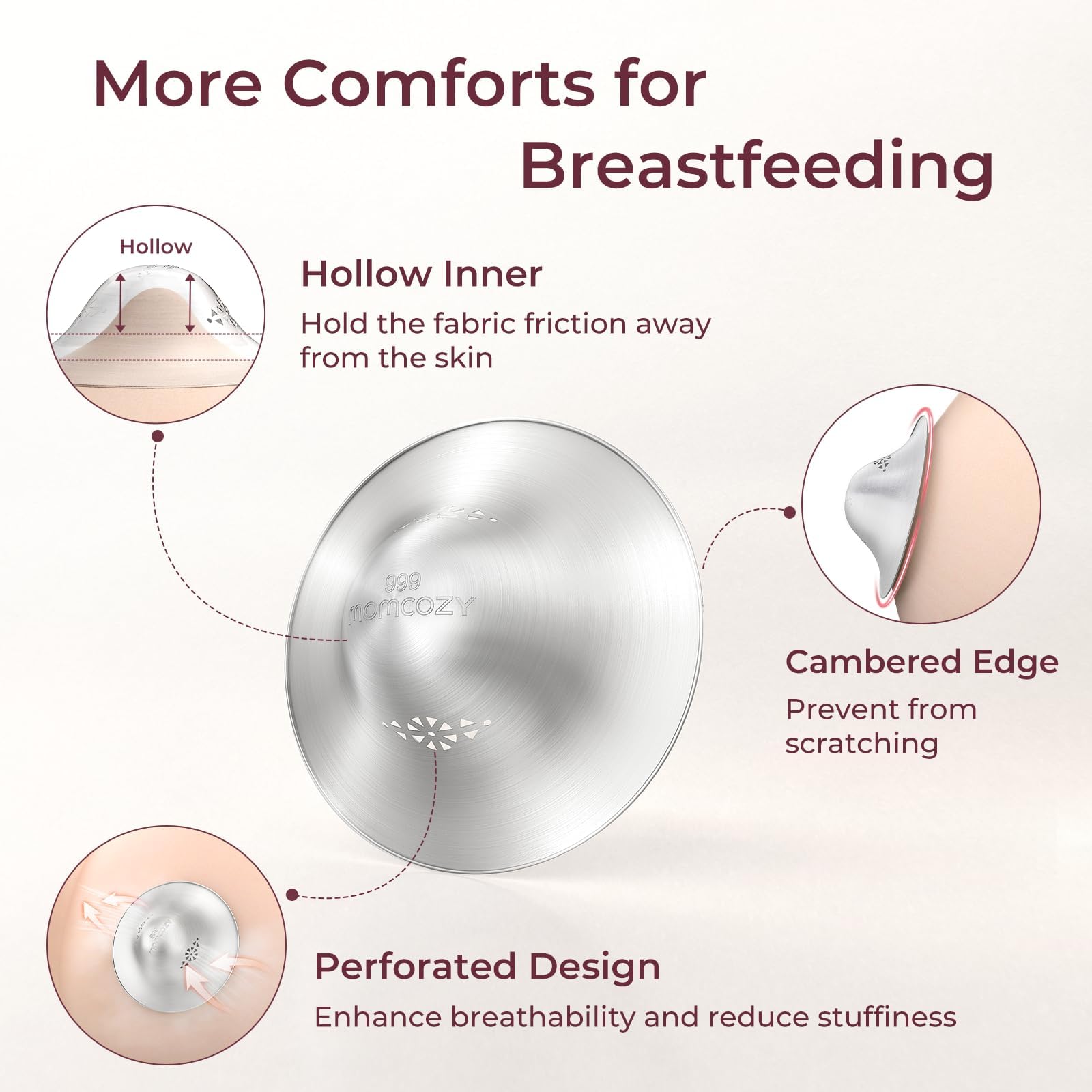 Momcozy nipple cover close-up highlights perforations for breathability and lighter wear.