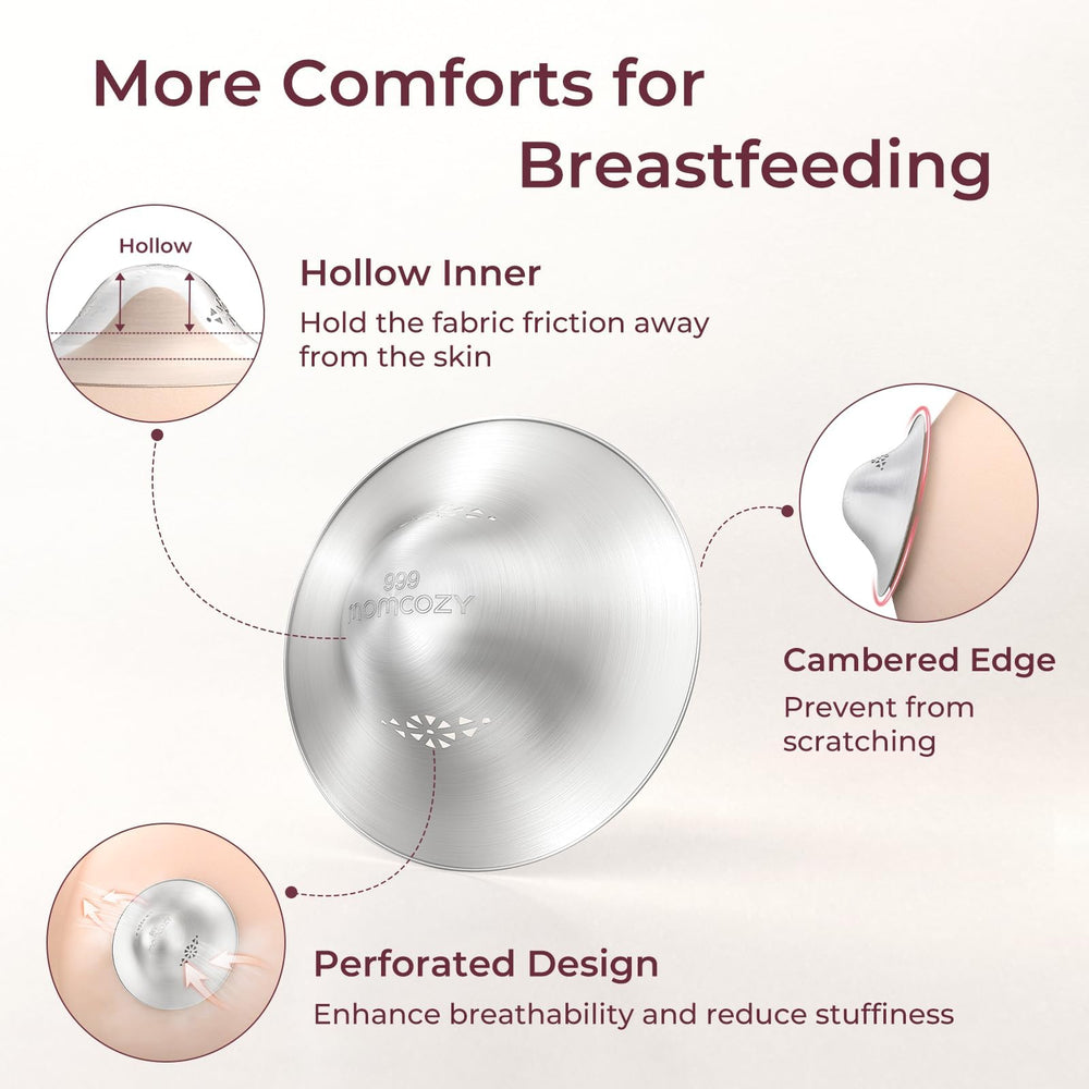 Momcozy nipple cover close-up highlights perforations for breathability and lighter wear.