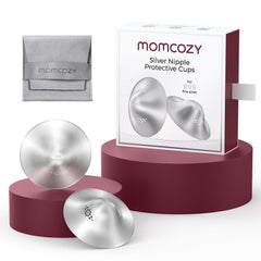 Momcozy 999 silver nursing cups packaging shows premium craftsmanship for breastfeeding comfort.