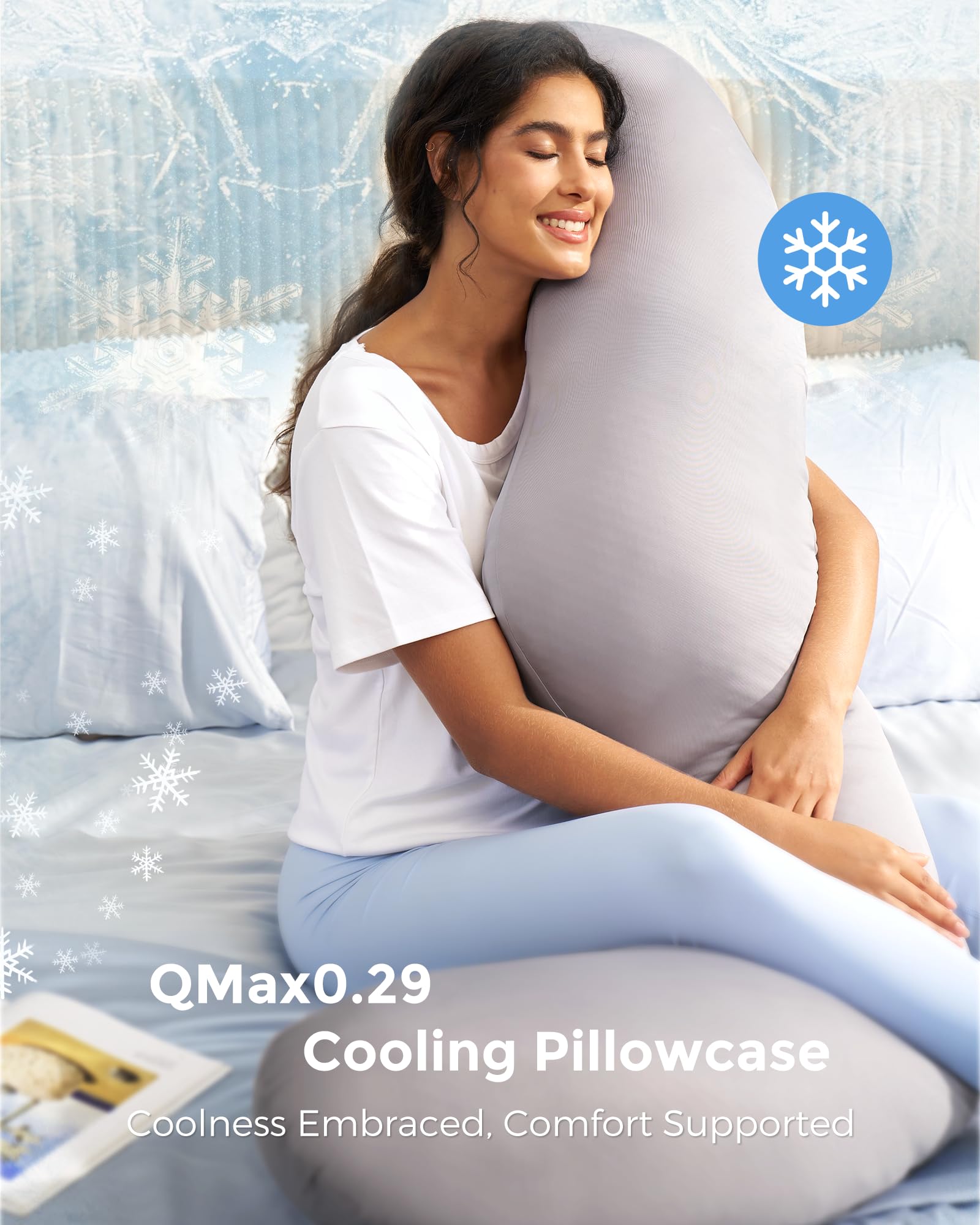 Momcozy adjustable-belly-wedge pillow with Velcro fits all trimesters for growing belly relief.