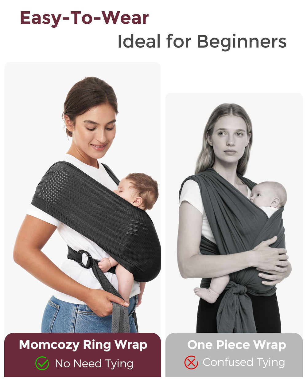Momcozy AirMesh baby carrier adjustable-fit shows customizable sizing for all parents.