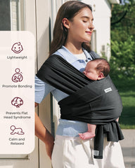 Momcozy AirMesh baby carrier easy-on-one-hand demonstrates simple pull-on design.