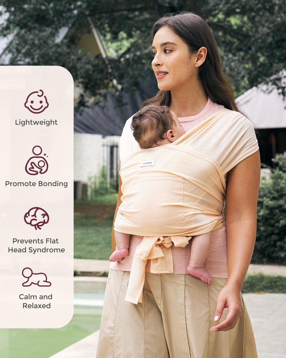 Momcozy AirMesh newborn-to-toddler range highlights versatile use from infancy to 35 pounds.