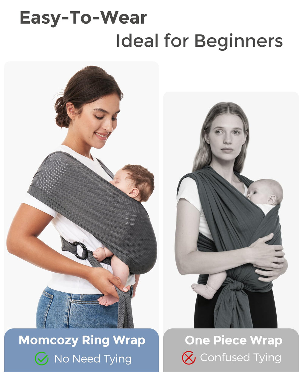 Momcozy AirMesh soft elastic fabric providing comfortable load-bearing wrap.