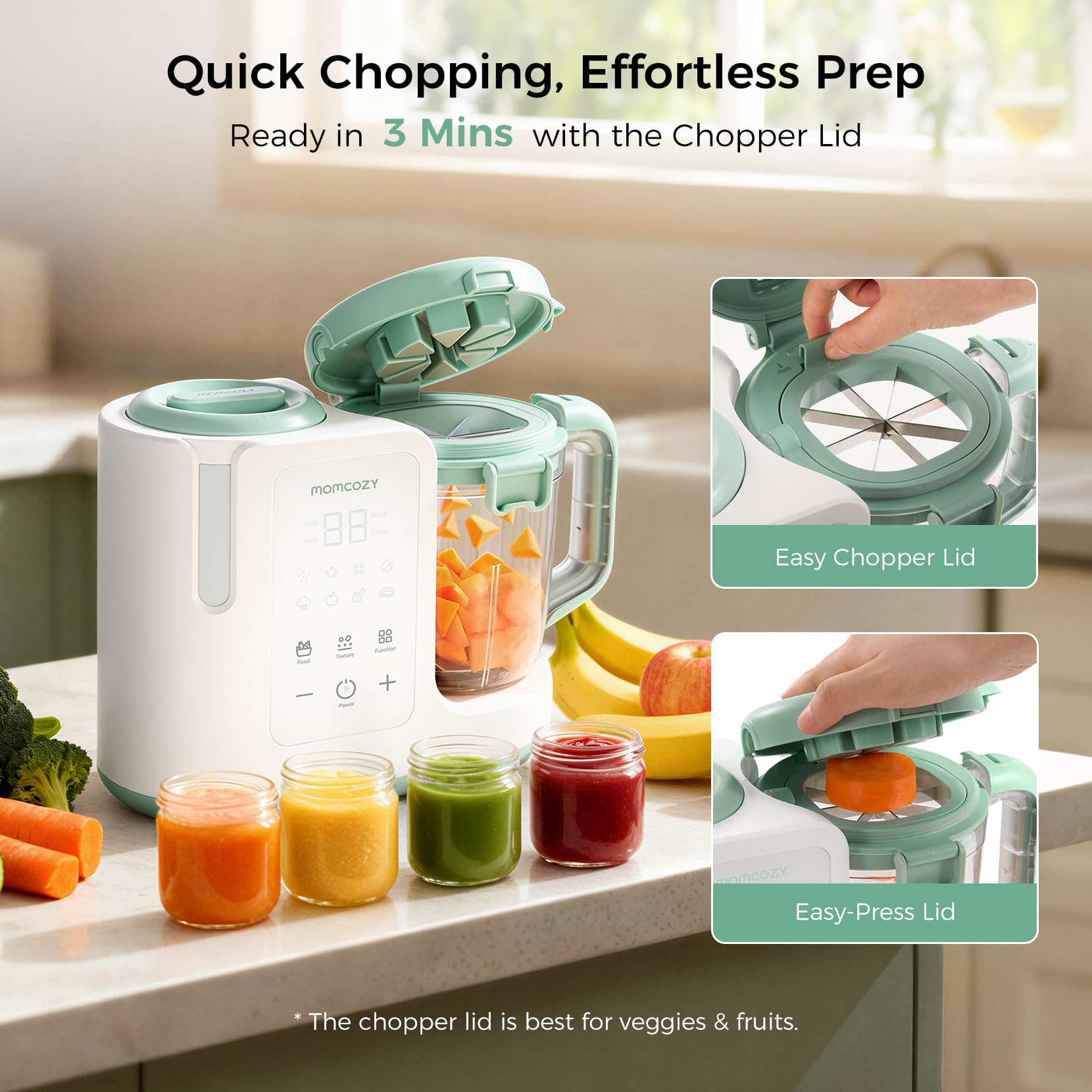 Momcozy AutoMeal BPA-free materials ensure safe baby food preparation.