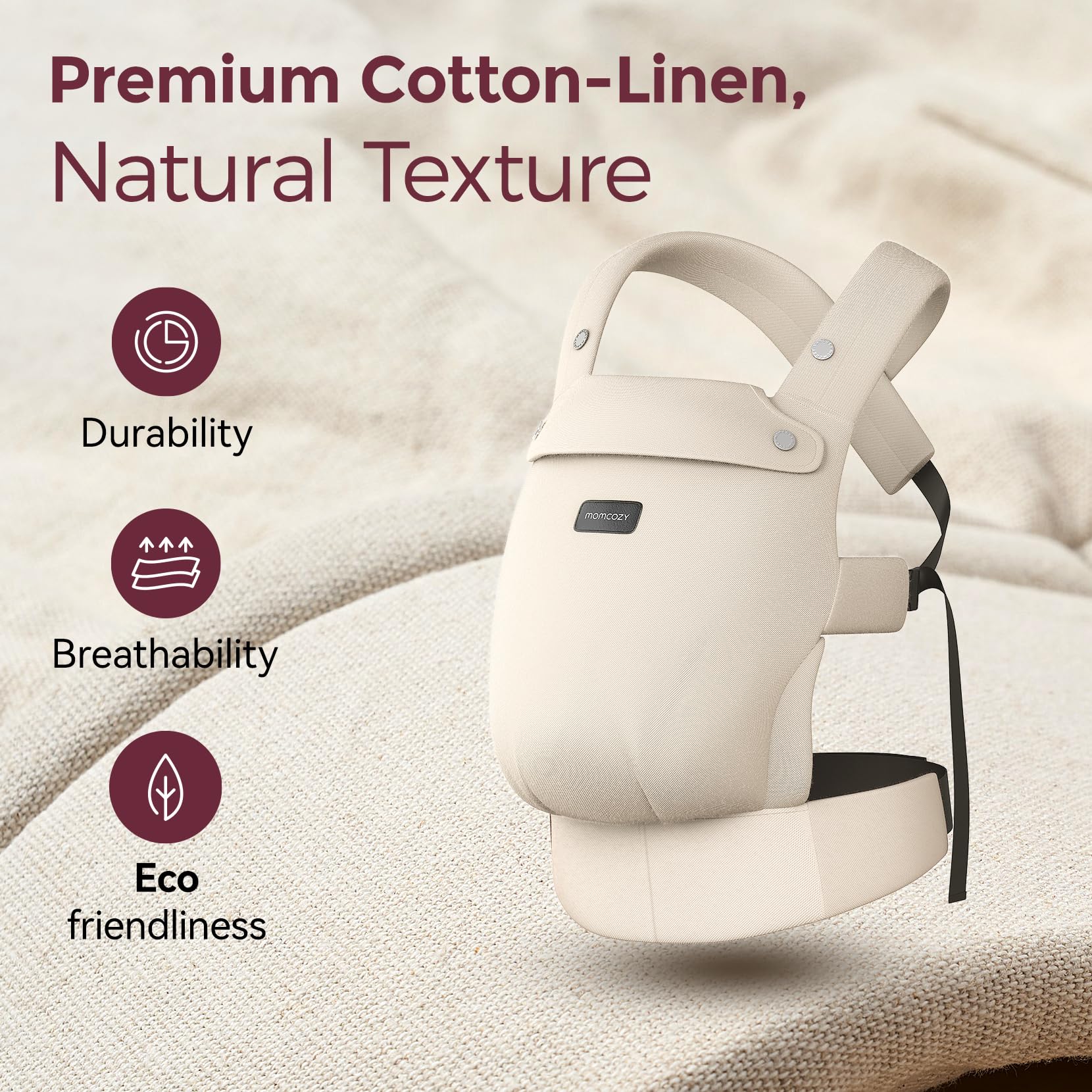 Momcozy Baby Carrier 7-44 lbs size range enables growth from infant to toddler with ease.