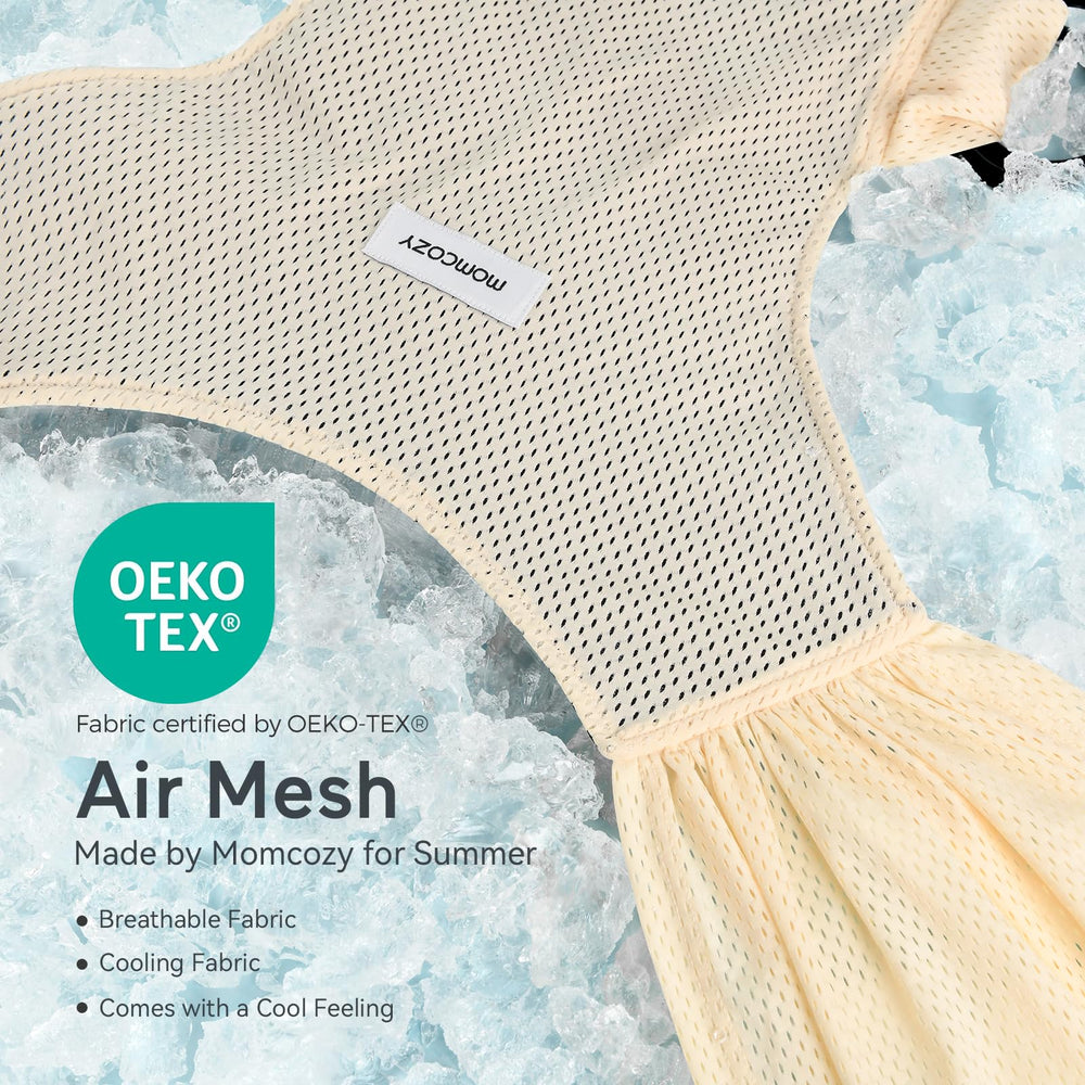 Momcozy Baby Carrier AirMesh airmesh fabric closeup highlights breathable cooling material.