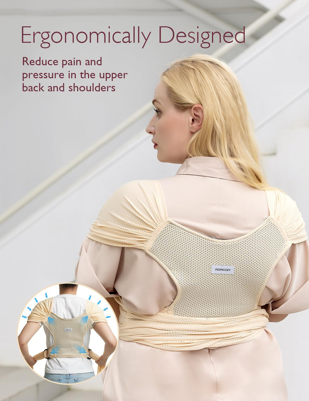 Momcozy Baby Carrier AirMesh ring adjustment demonstrates quick, secure sizing for any parent.