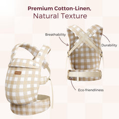 Momcozy baby carrier brown checkerboard shows stylish, durable fabric for extended wear
