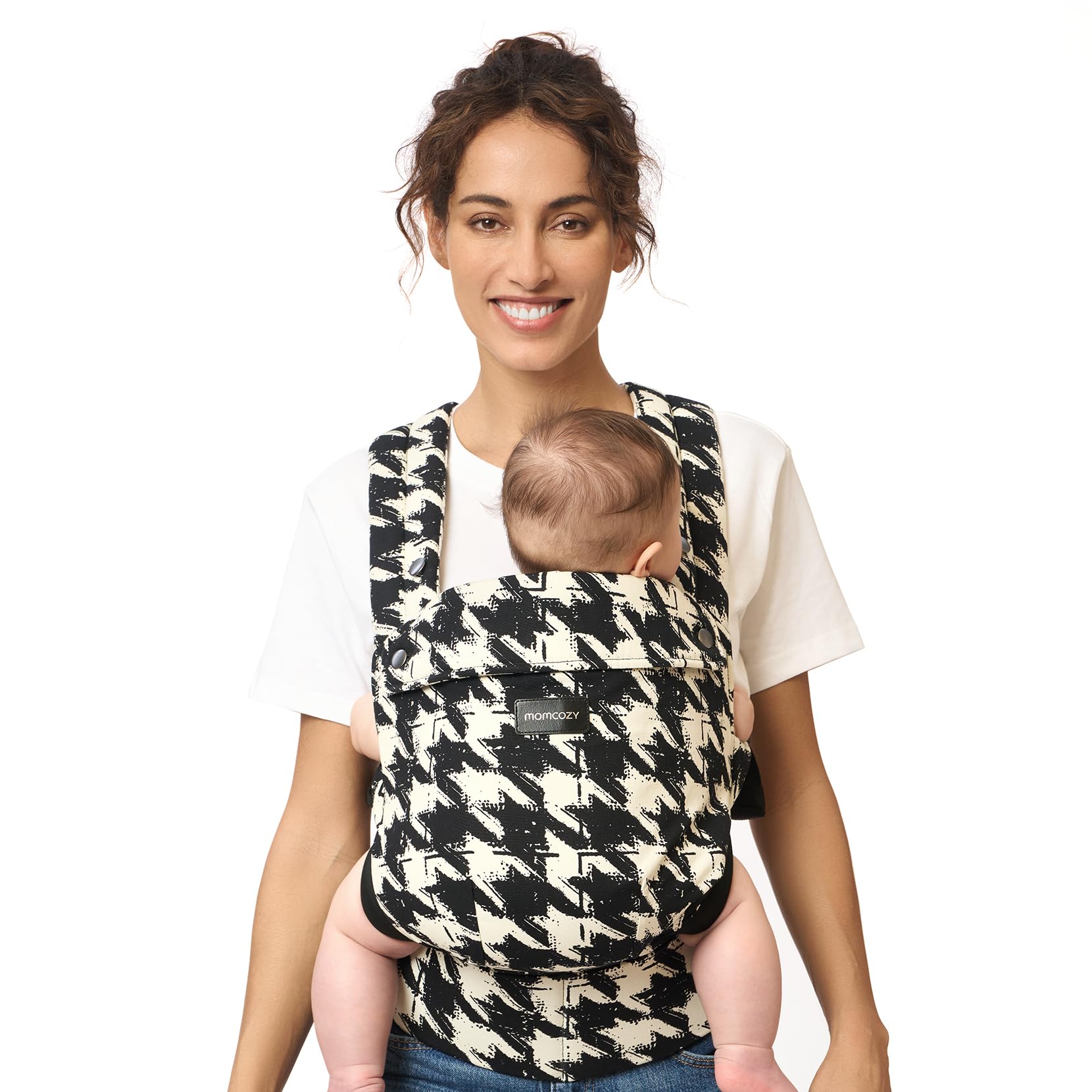 Momcozy baby carrier ergonomic design promotes comfortable all-day wear.