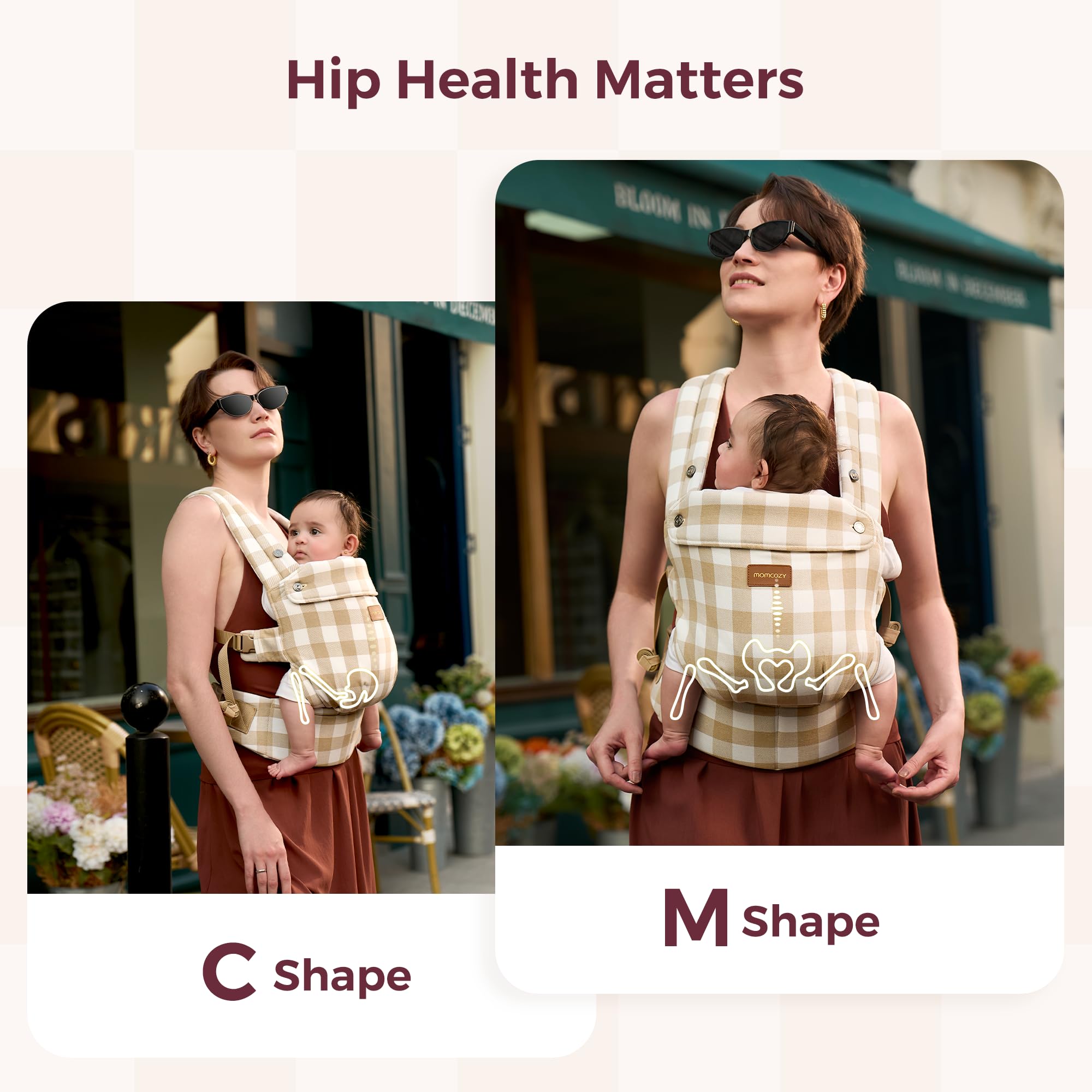 Momcozy baby carrier EVA waist support reduces back strain during use