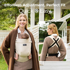 Momcozy Baby Carrier EVA waist support relieves back strain during long walks.
