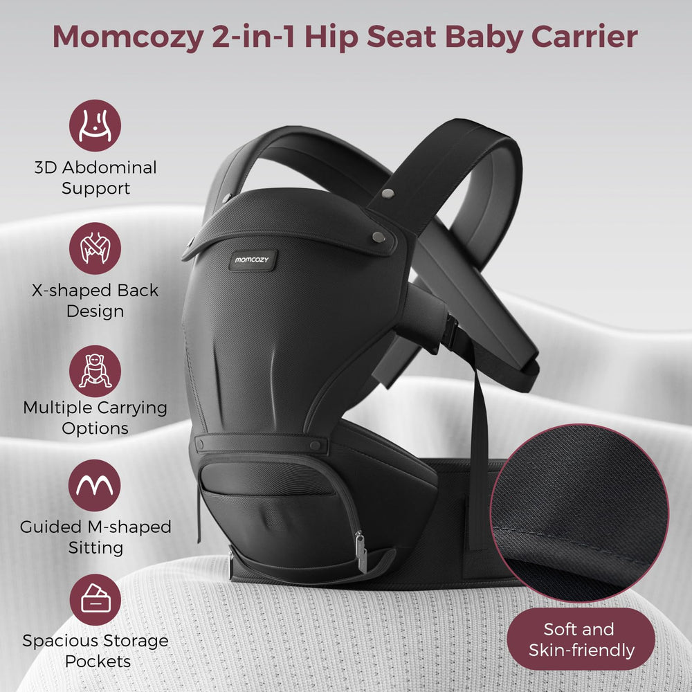 Momcozy hip-seat rotation demonstrates six versatile positions for comfort.