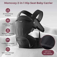 Momcozy hip-seat rotation demonstrates six versatile positions for comfort.