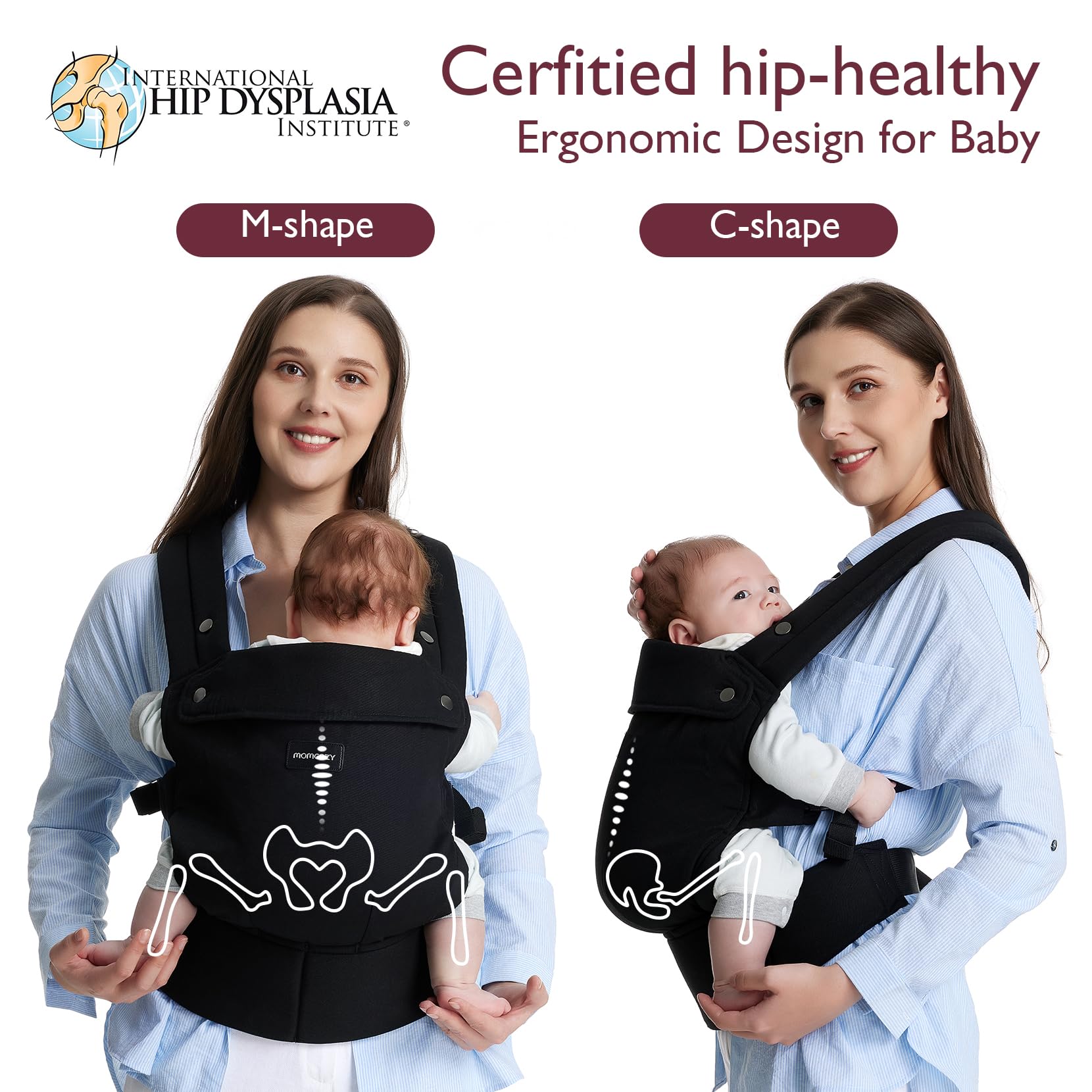 Momcozy Baby Carrier three-size positions grow with child for safe fit
