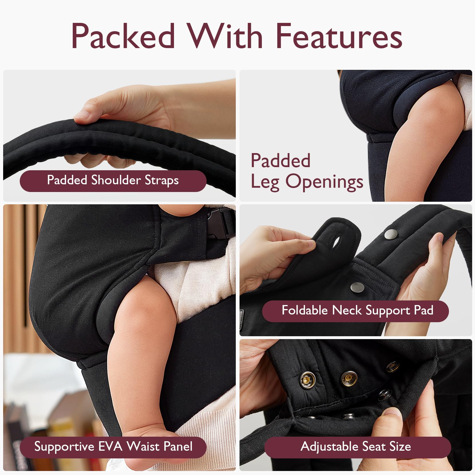 Momcozy Baby Carrier X-back design distributes weight for comfortable carry