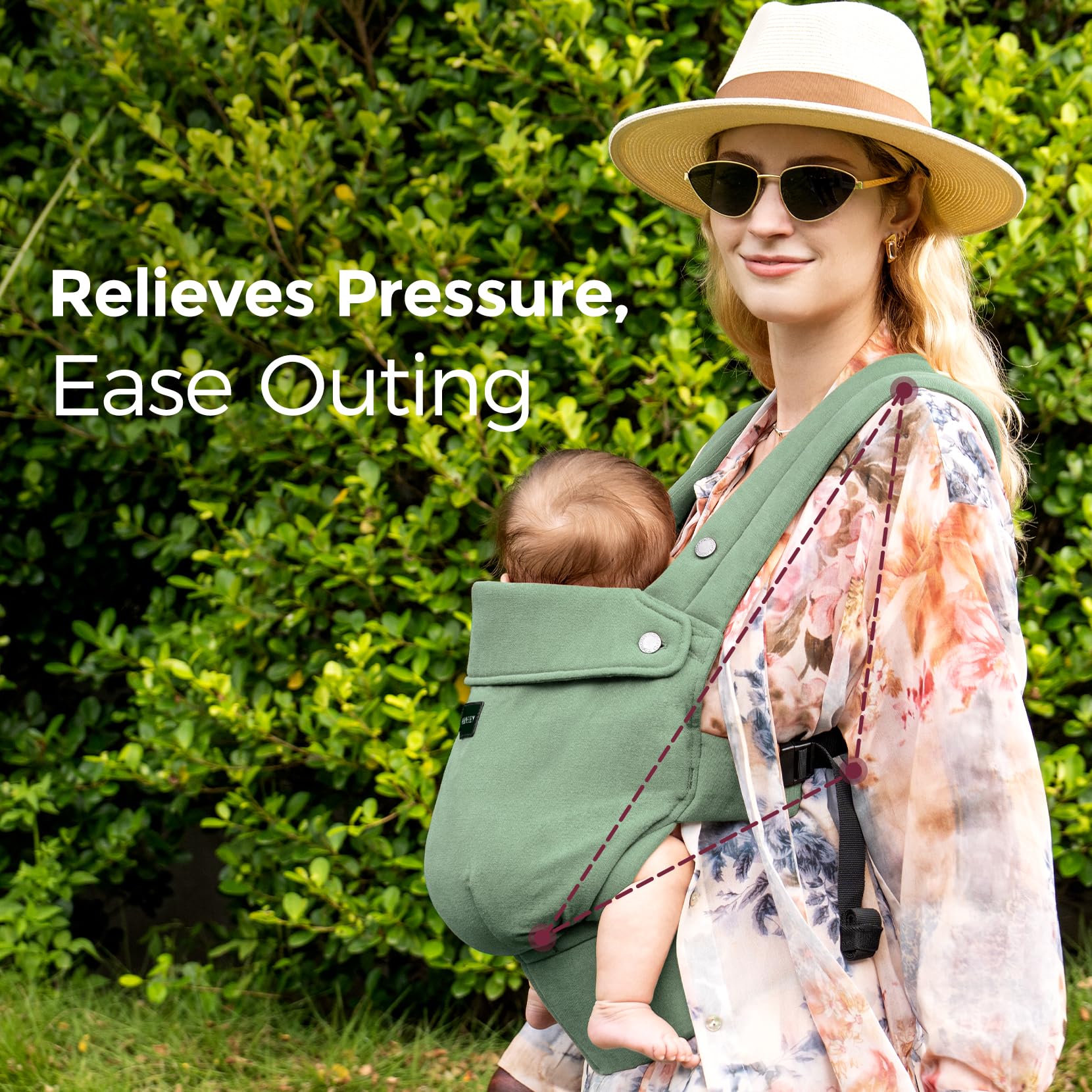 Momcozy baby carrier features X shaped back design that distributes weight for comfort