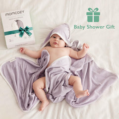 Bold 28x28 inch Momcozy hooded towel demonstrates generous size for newborn to toddler