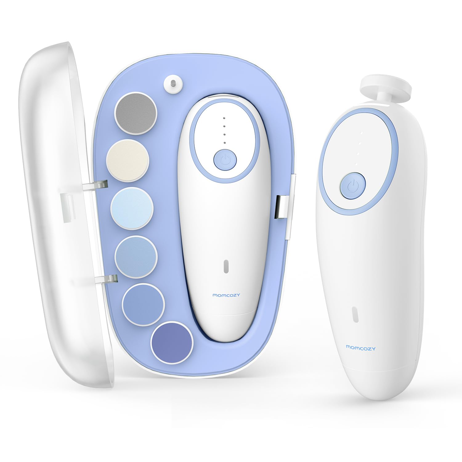 Momcozy Baby Nail File Electric blue closeup for gentle newborn grooming.