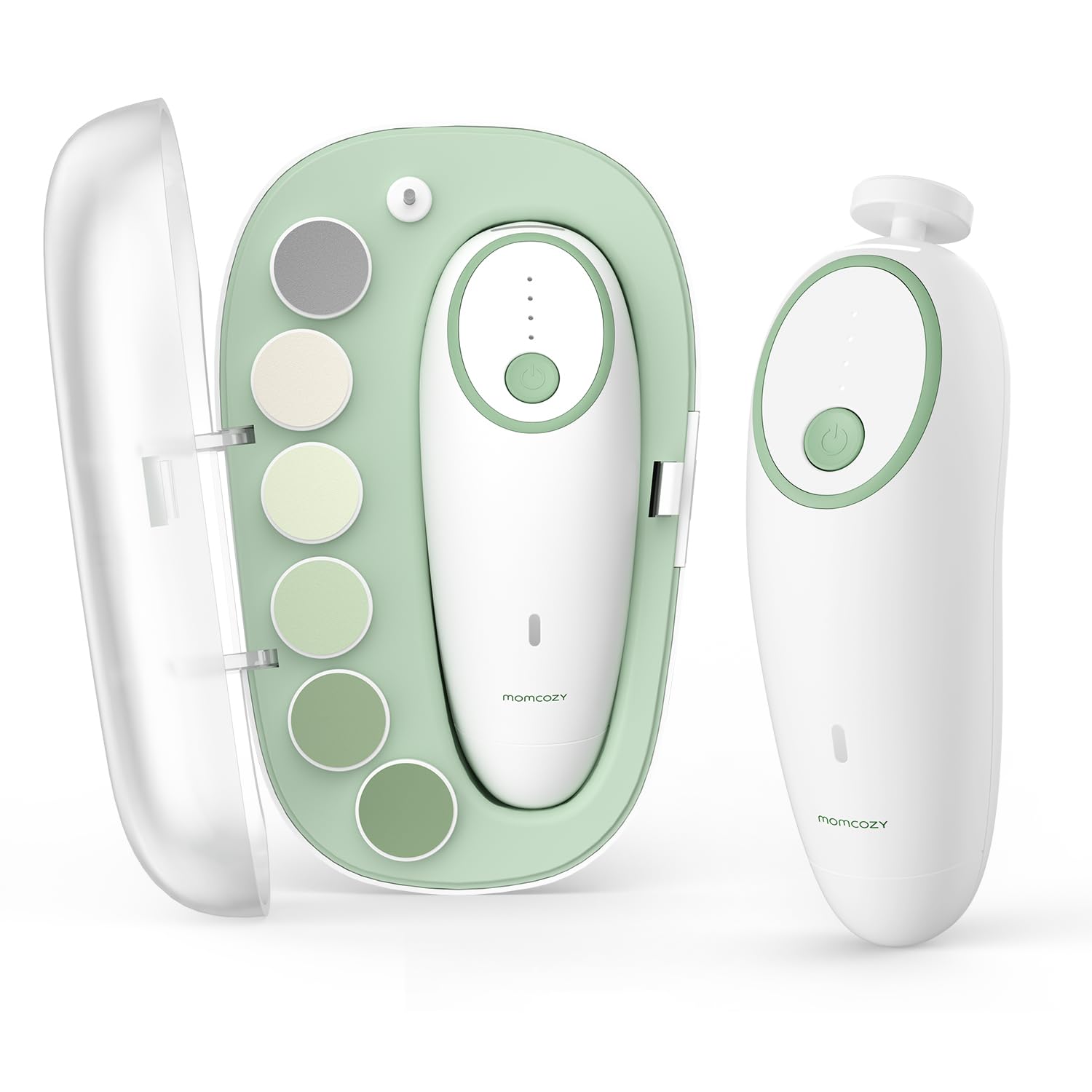 Momcozy Baby Nail File Electric demonstrates gentle trimming for newborn nails