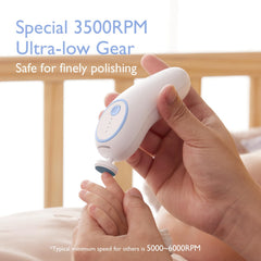 Momcozy Nail File Electric blue in-hand use showing comfortable control.