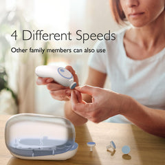 Momcozy Nail Trimmer Blue night-light illuminates tiny nails in dim rooms.