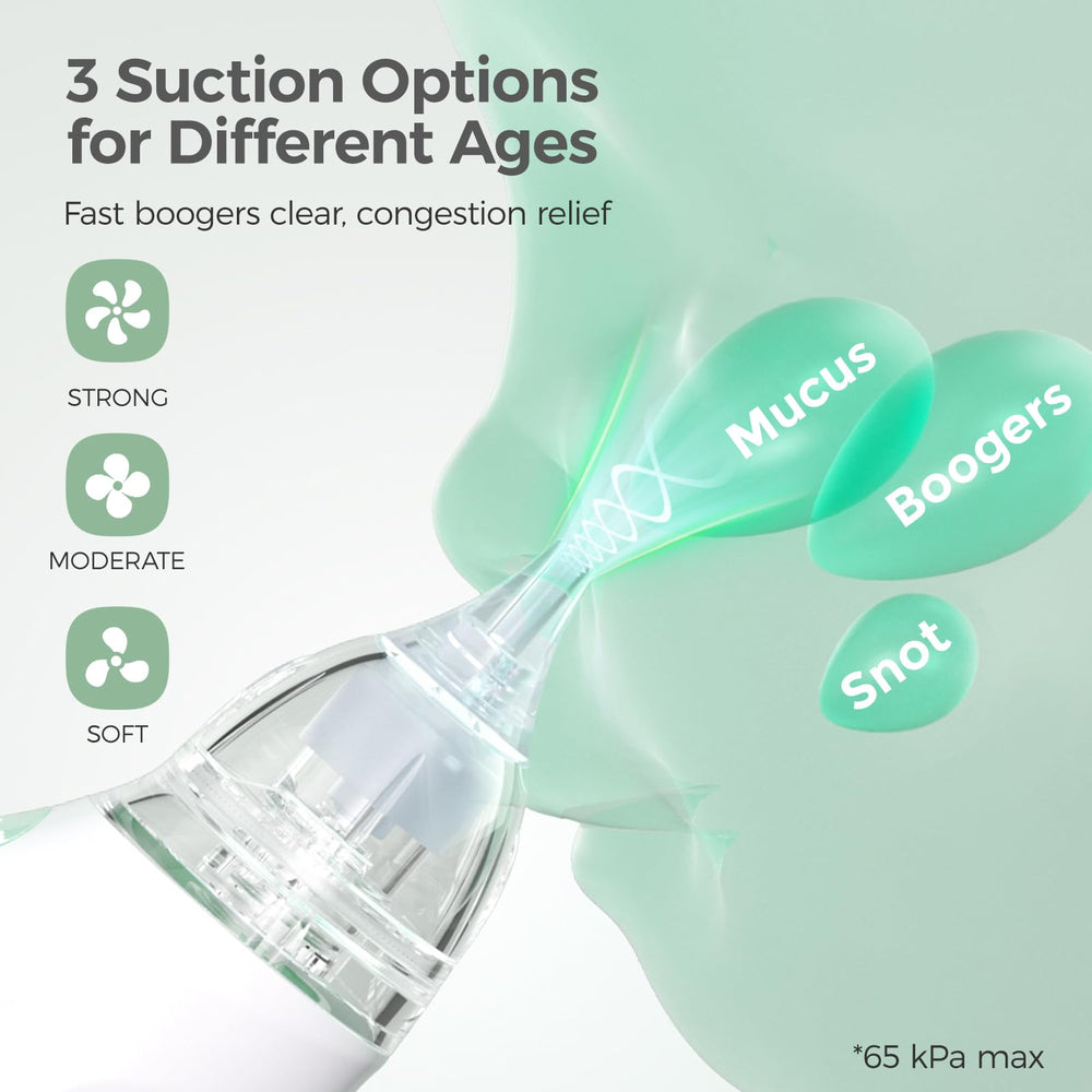 Momcozy nasal aspirator silicone tips show safe, BPA-free materials for newborn and toddler comfort.