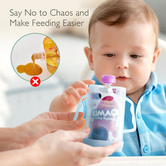 Momcozy baby pouch holder blue easy-grip-handle enables confident toddler feeding.