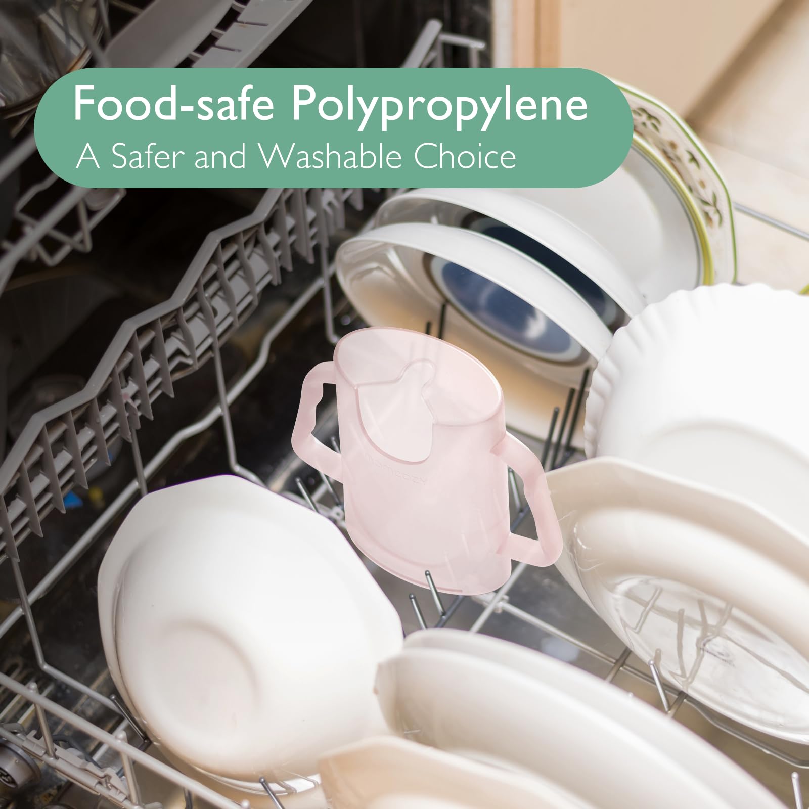 Momcozy pouch holder no squeeze dishwasher safe material for easy cleaning.