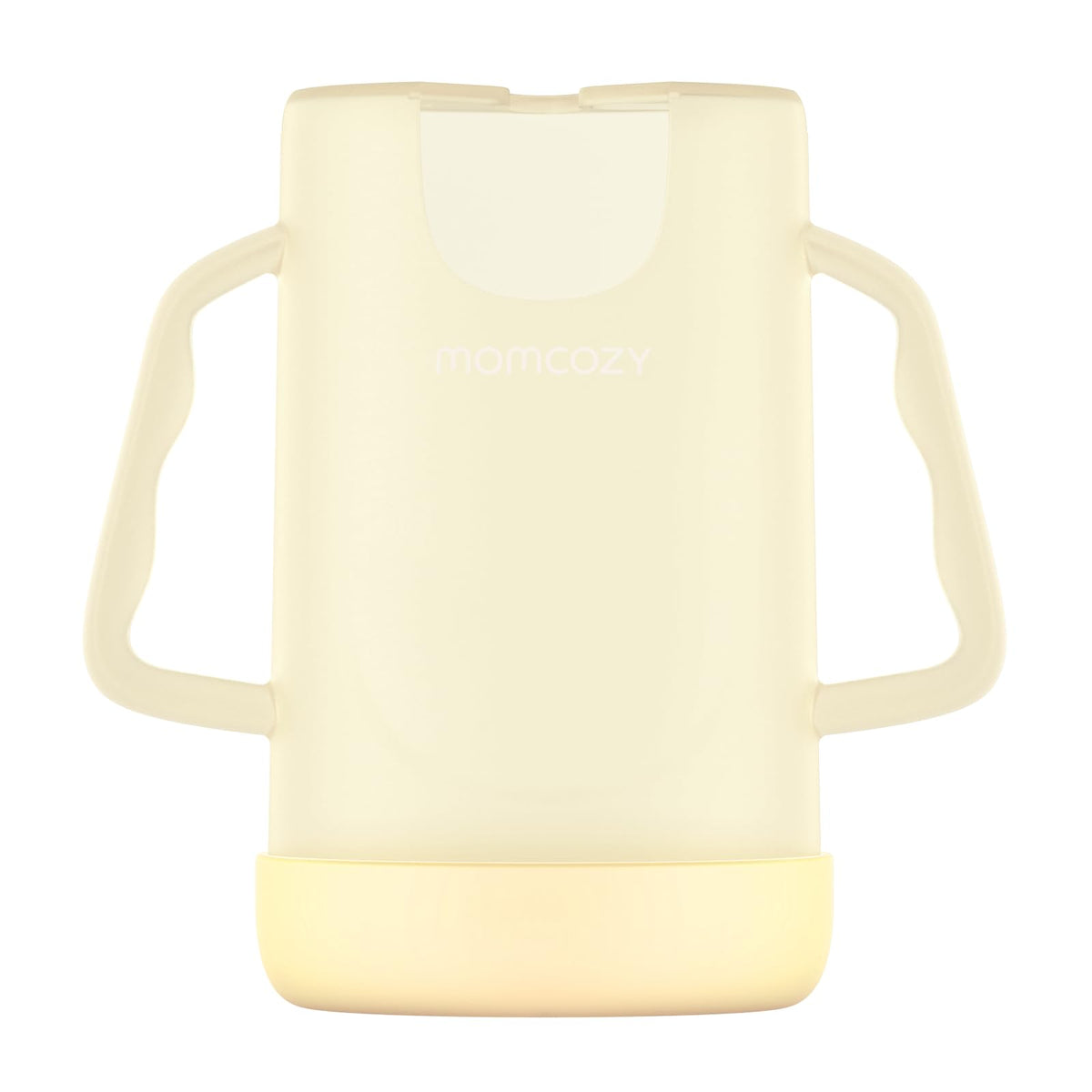Momcozy baby pouch holder yellow with ergonomic grip for confident self-feeding.