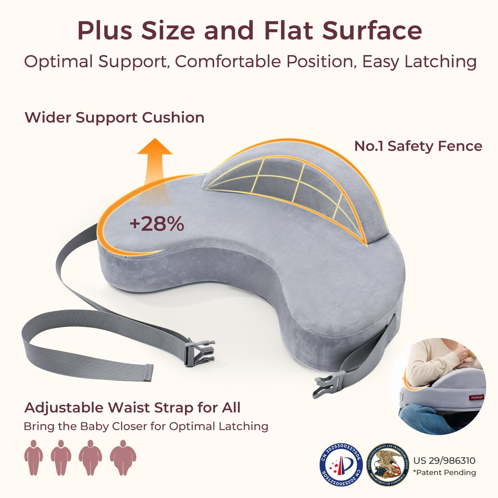 Momcozy baby-safety-certified pillow offers trusted protection during feeding.