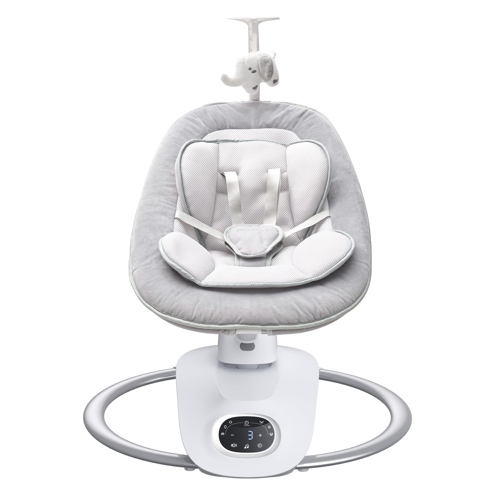Momcozy Baby Swing Cushion Insert in use, supporting cozy naps and secure swing seating.