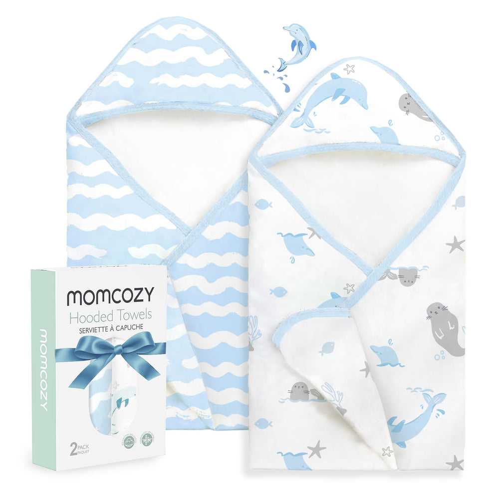 Momcozy hooded-original-design towel, plush hood for cozy bath time