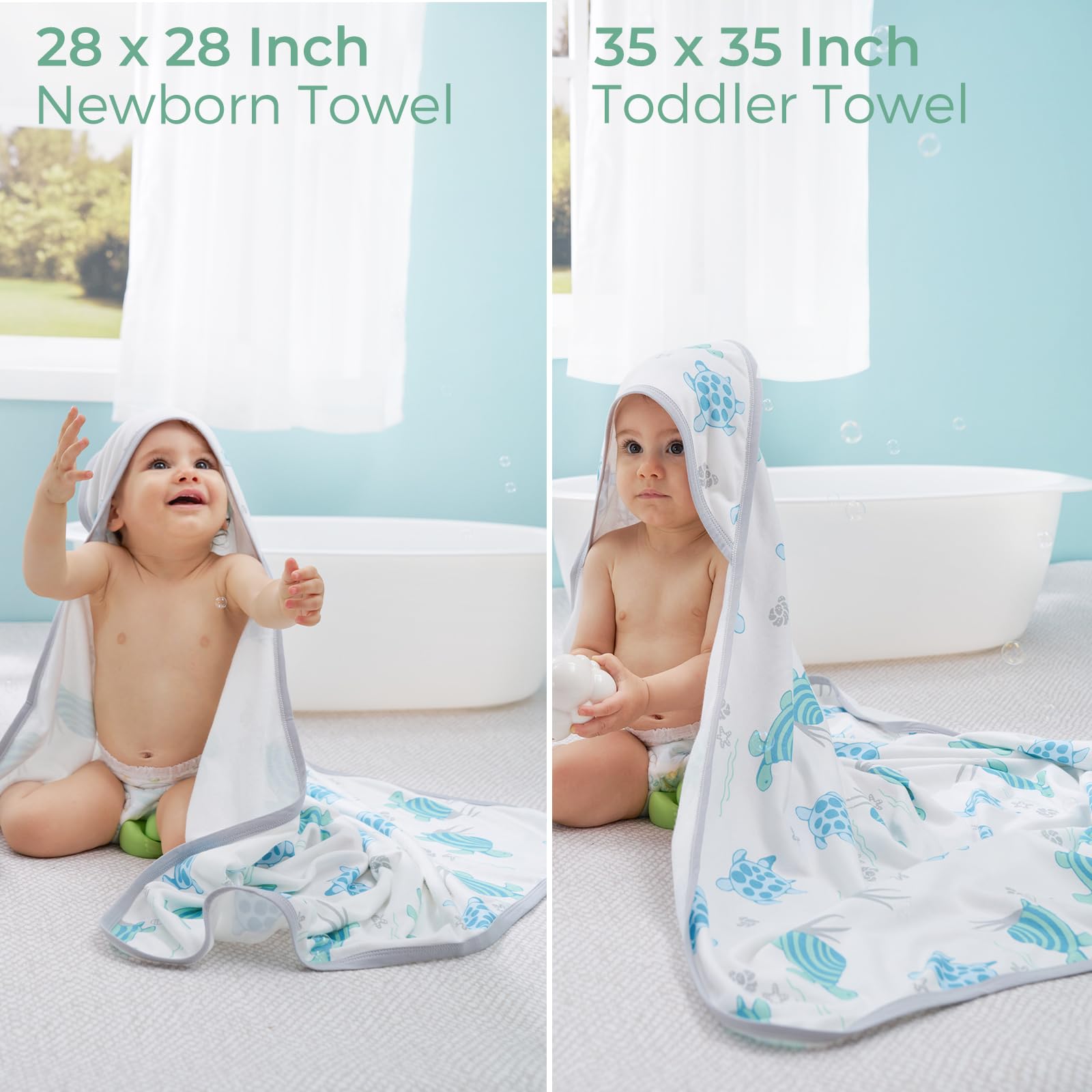 Momcozy sea turtle shell pattern adds playful charm to bath time.