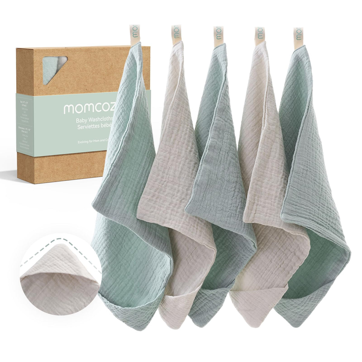 Momcozy Baby Washcloths 4-layer design for quick bath-time absorption