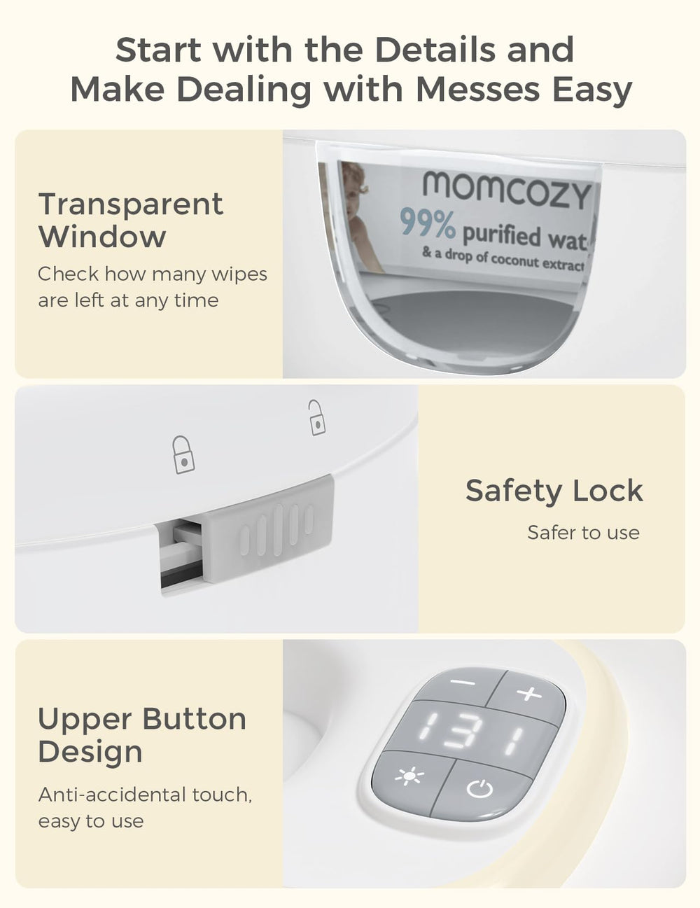 Momcozy easy-load-pack design accepts whole wipe packs without unpacking