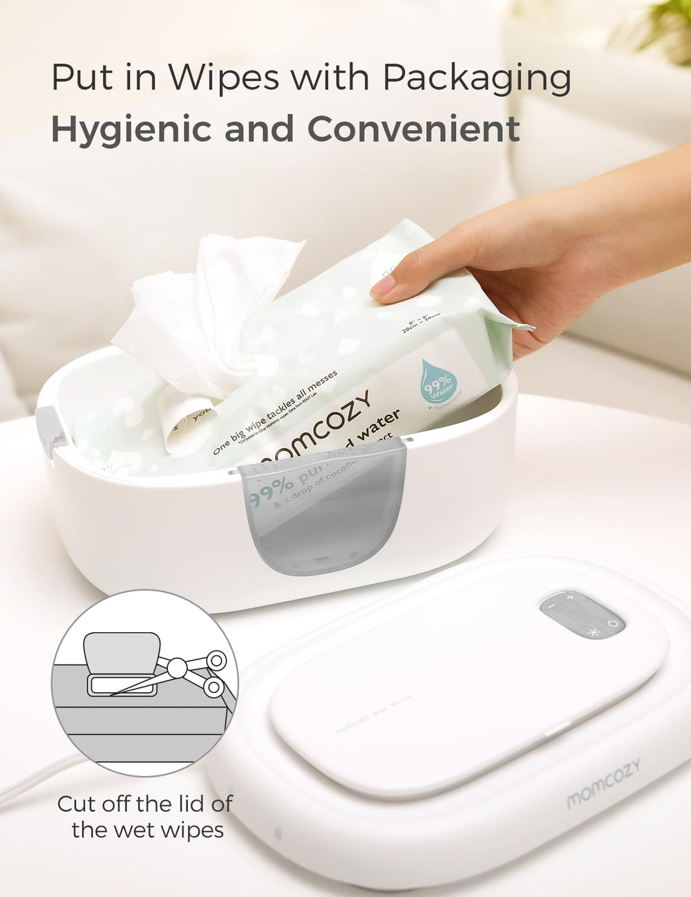Momcozy large-capacity design fits 60-80 wipes for longer intervals