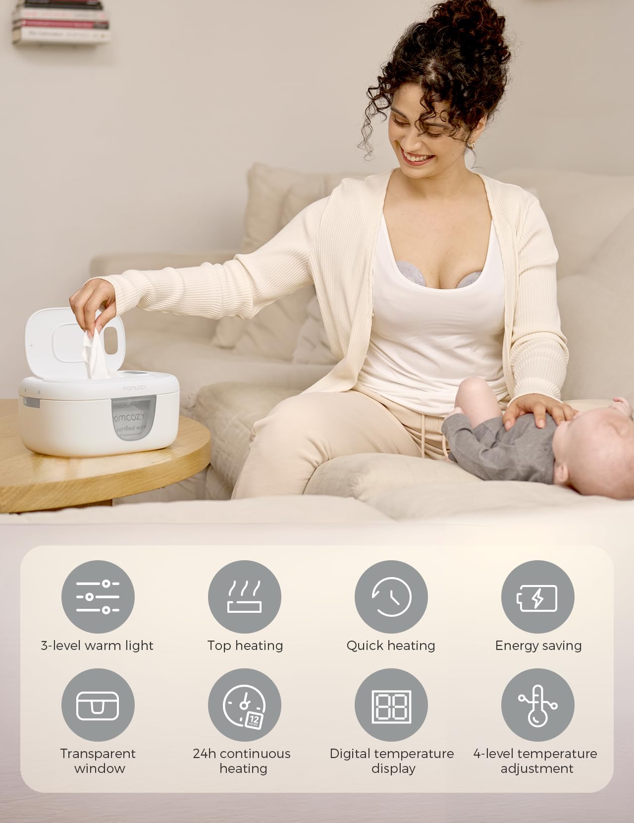 Momcozy night-light feature offers adjustable brightness for gentle illumination