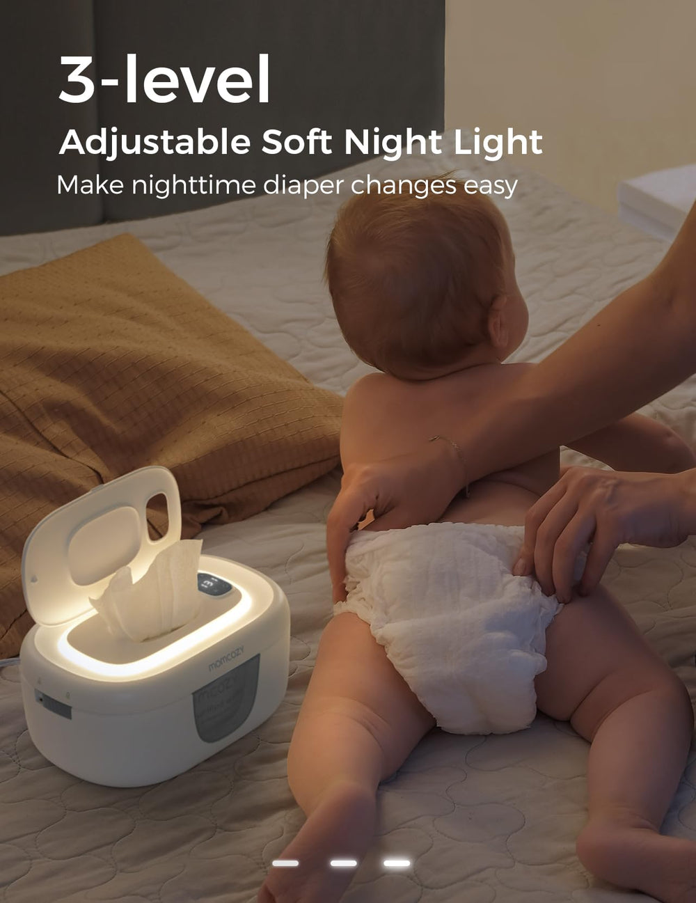 Momcozy baby wipe warmer night light aids late-night diaper changes without glare