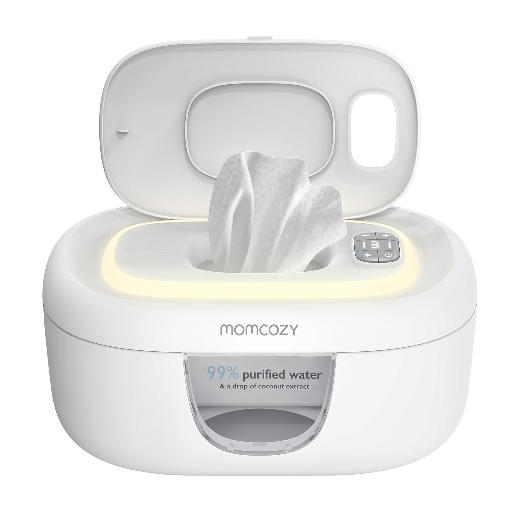 Momcozy baby wipe warmer top view showing spring design for quick, even warming