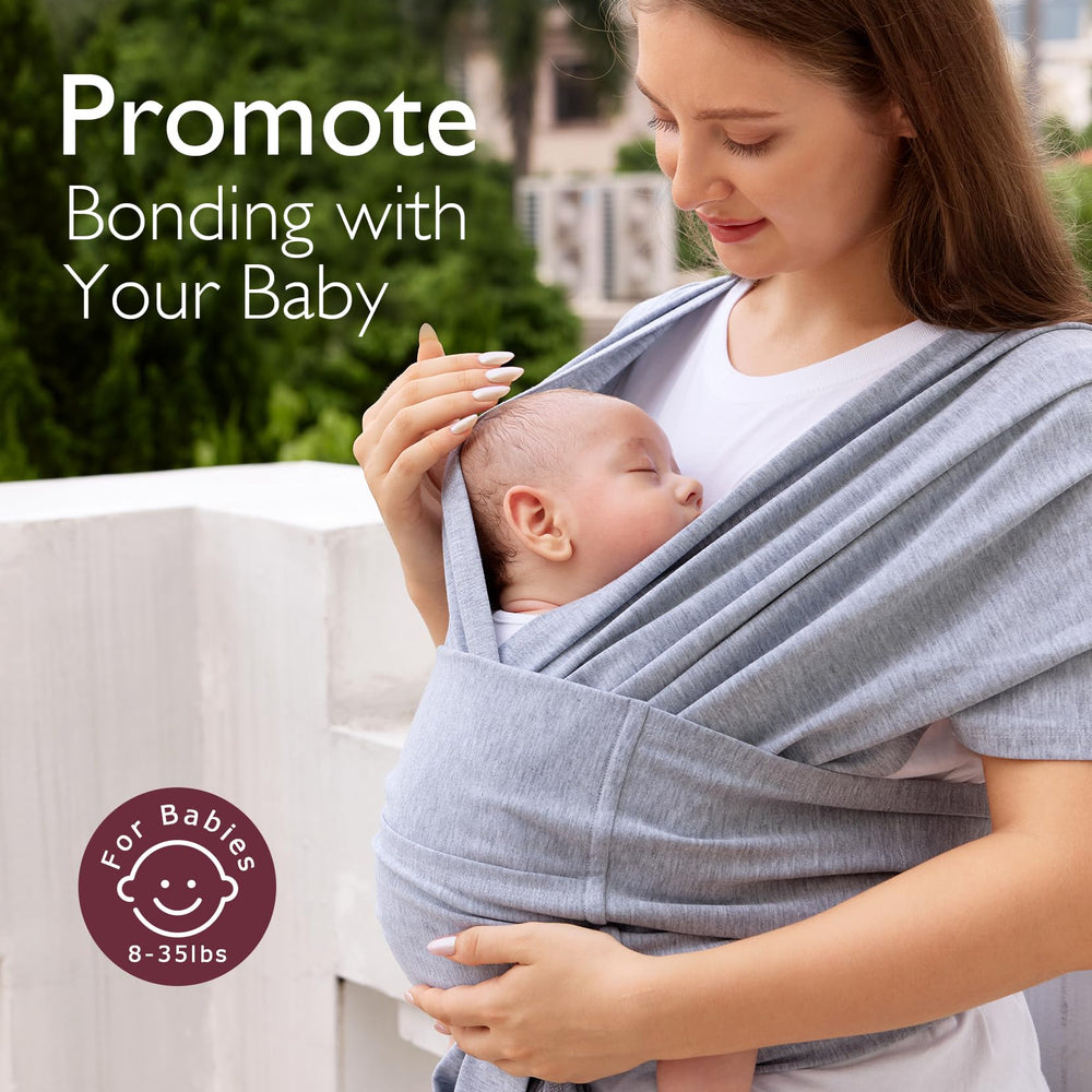 Momcozy baby wrap adjustable waist fits 30-57 inches.