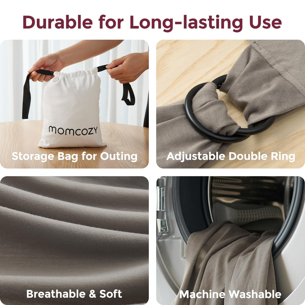 Momcozy brown wrap is simple to put on like a tee for quick wearing.